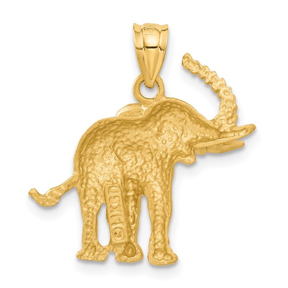 14k Yellow Gold Large Elephant Necklace Charm Pendant unisex - Picture 3 of 4